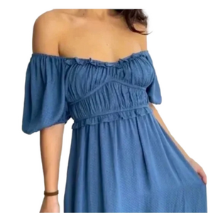 DRA Los Angeles Lola Puff Sleeve Midi Dress Peasant Swiss Dot